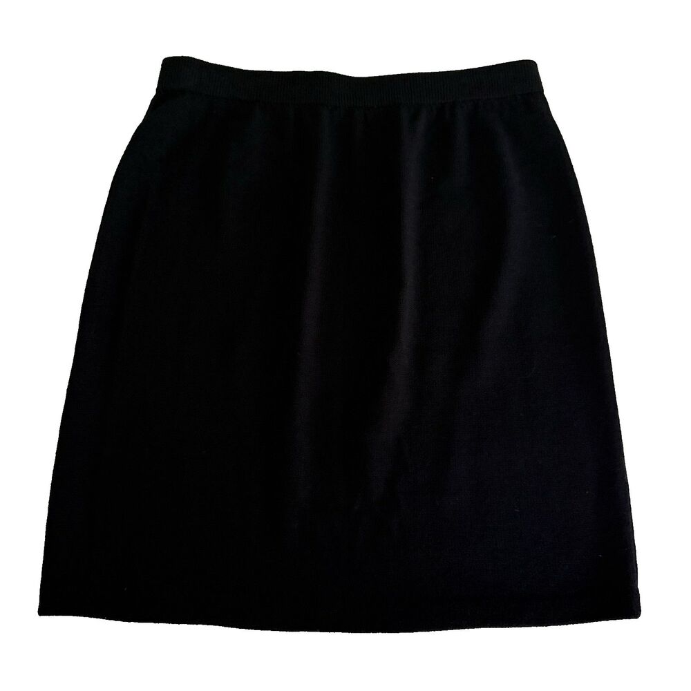 St John Basics Black Santana Knit Pencil Skirt Womens Size 14 Elastic Waist - Picture 8 of 8
